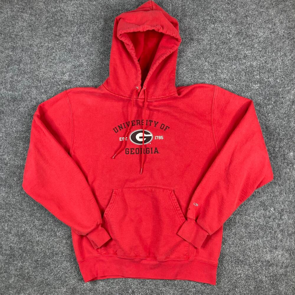 Champion Hoodie Mens M Red University of Georgia Graphic College Sweatshirt